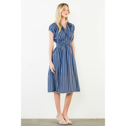 THML Striped Smocked Waist Dress – Navy