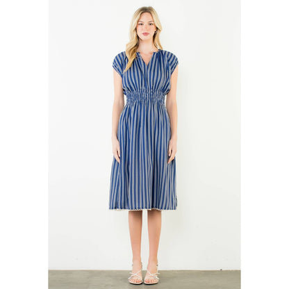 THML Striped Smocked Waist Dress – Navy