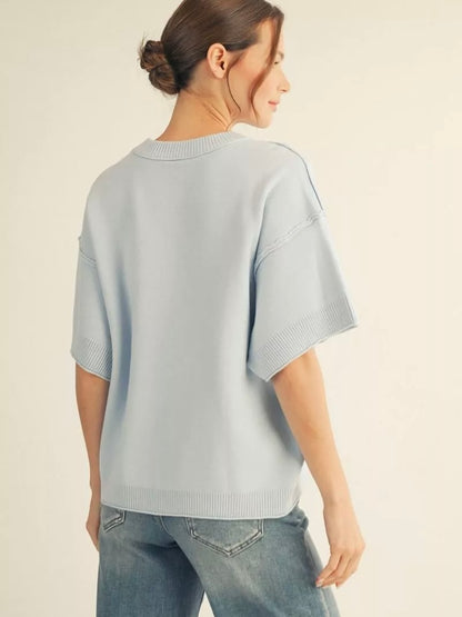 Jodifl Comfy Sweater Top With Raw Edge Detail  - Powder Blue