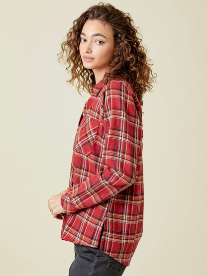 Tiffany Plaid Raglan Top - Red