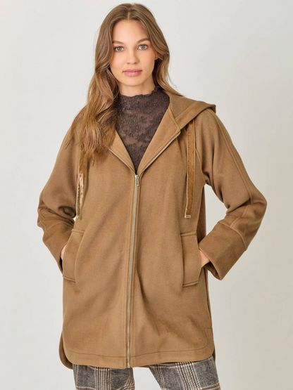 Mystree Hoodie Zip-Up Coat - Camel