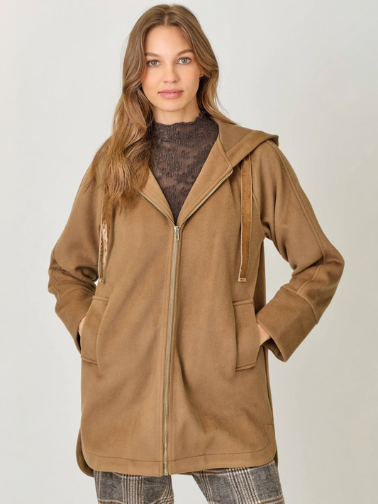 Mystree Hoodie Zip-Up Coat - Camel