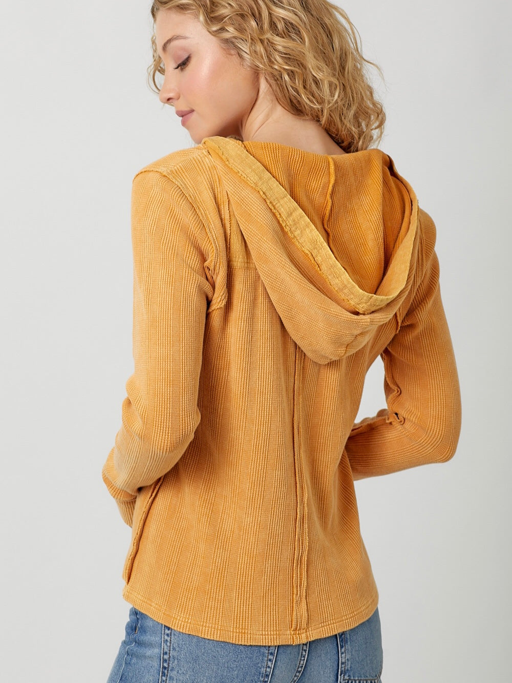 Yaritza Thermal Hoodie Top - Mustard