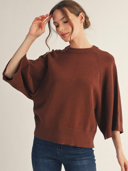 Jodifl Soft Comfy Sweater Top With Wide Sleeves - Brown