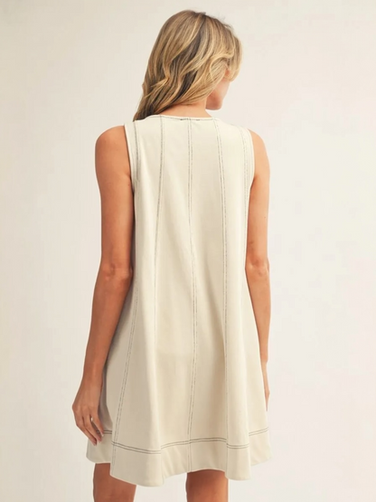 Jodifl Washed Fabric Sleeveless Swing Dress with Pockets – Stone
