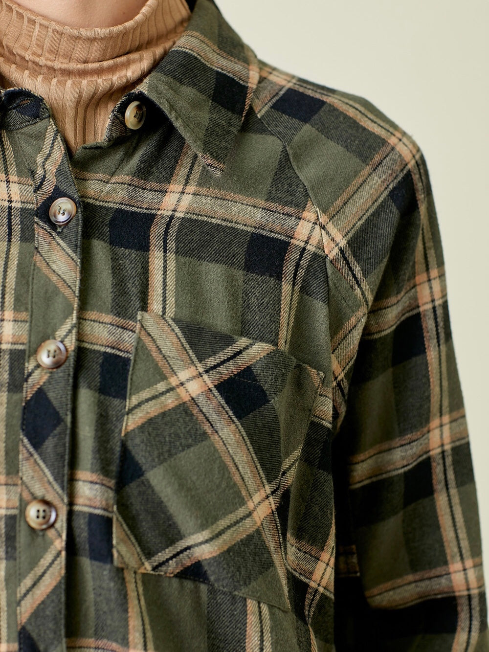 Tiffany Plaid Raglan Top - Olive