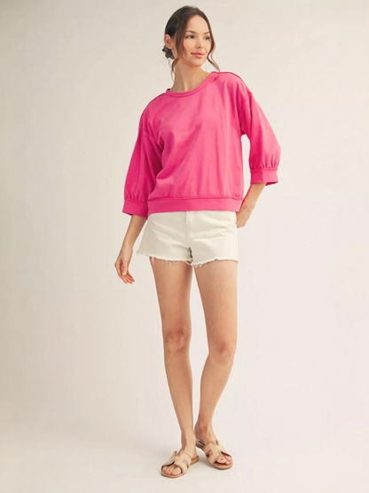 Jodifl Washed Cotton Drop Shoulder Casual Top – Fuchsia