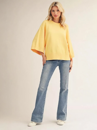 Jodifl Soft Comfy Sweater Top With Wide Sleeves - Yellow
