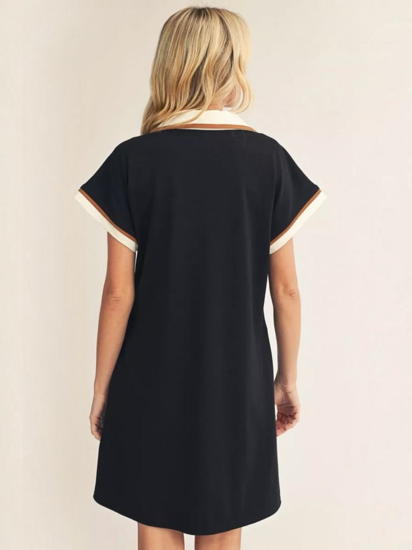 Jodifl Drop Shoulder Contrast Accent Casual Dress – Black Mix