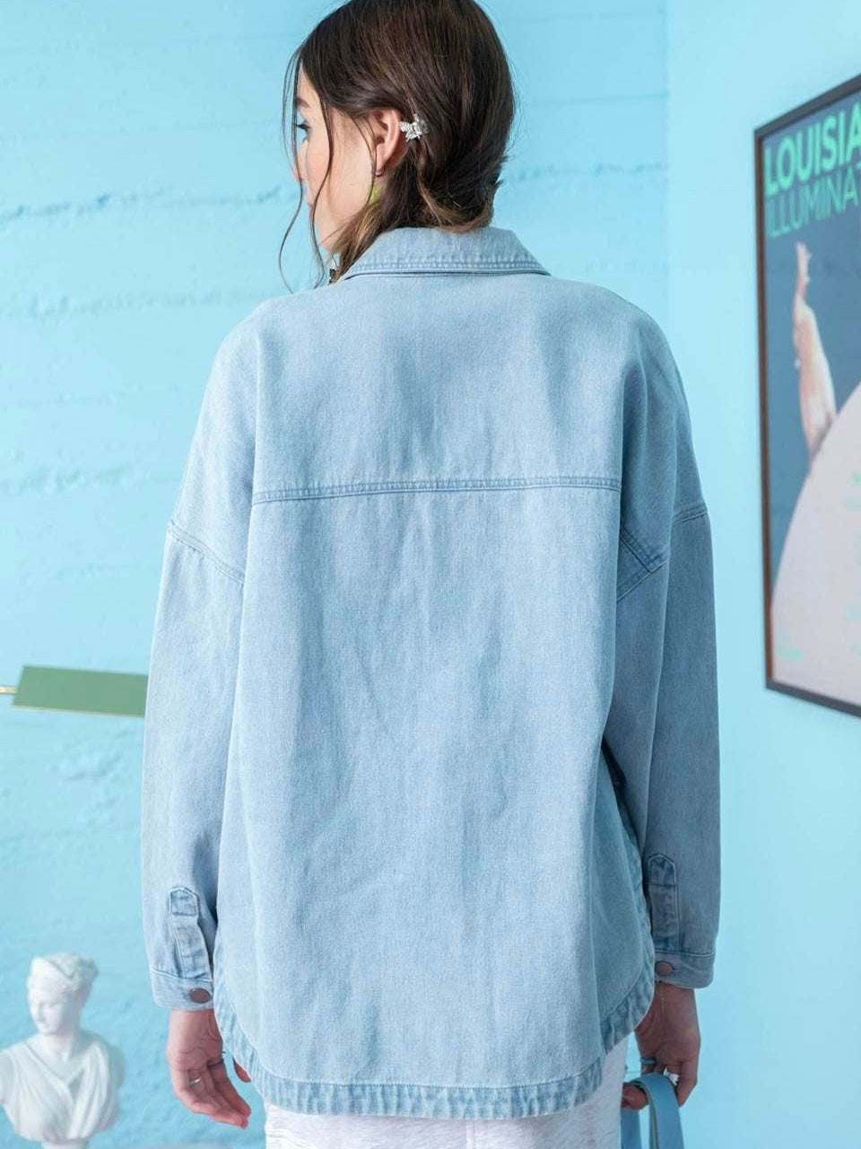 Blu Pepper Solid Denim Shacket - Light Denim