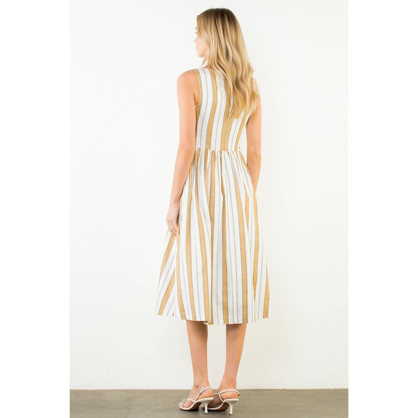 THML Sleeveless Striped Midi Dress – Mustard
