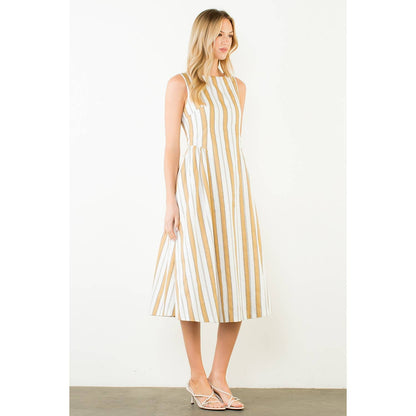 THML Sleeveless Striped Midi Dress – Mustard