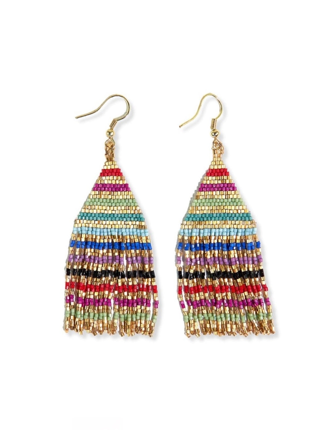 Lexie Horizontal Gold Lines Beaded Fringe Earrings Multicolor