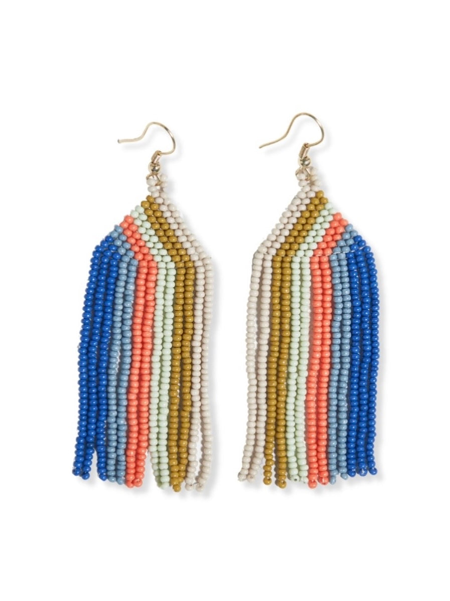 Dolly Vertical Stripe Beaded Fringe Earrings Coastal