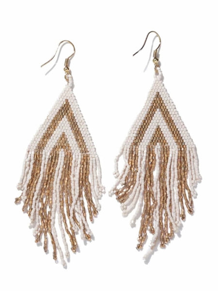 Haley Stacked Triangle Beaded Fringe Earrings Gold