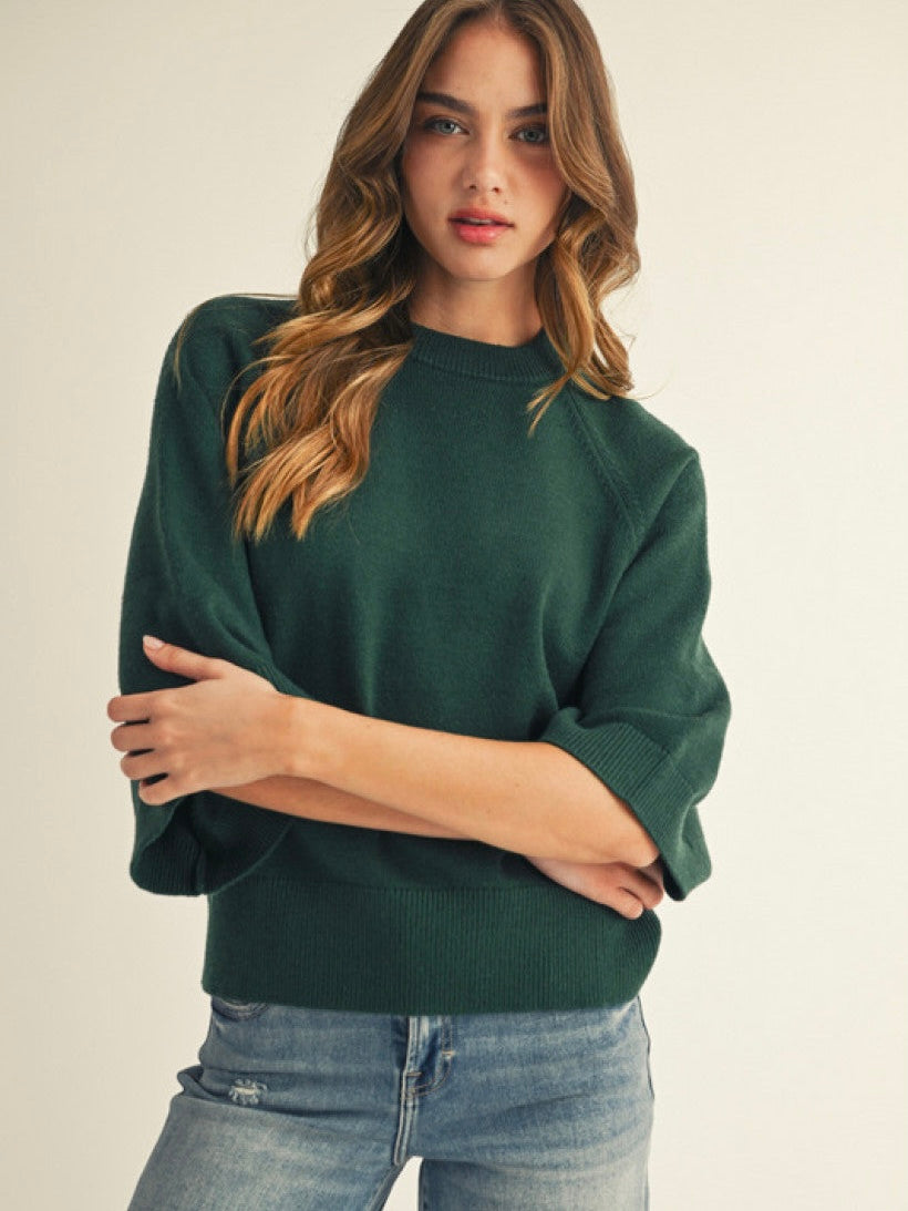 Jodifl Soft Comfy Sweater Top With Wide Sleeves - Hunter Green
