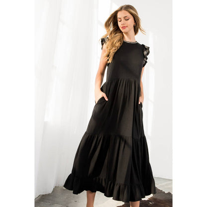 THML Flutter Sleeve Knit Dress – Black