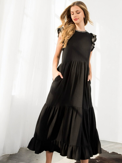THML Flutter Sleeve Knit Dress – Black