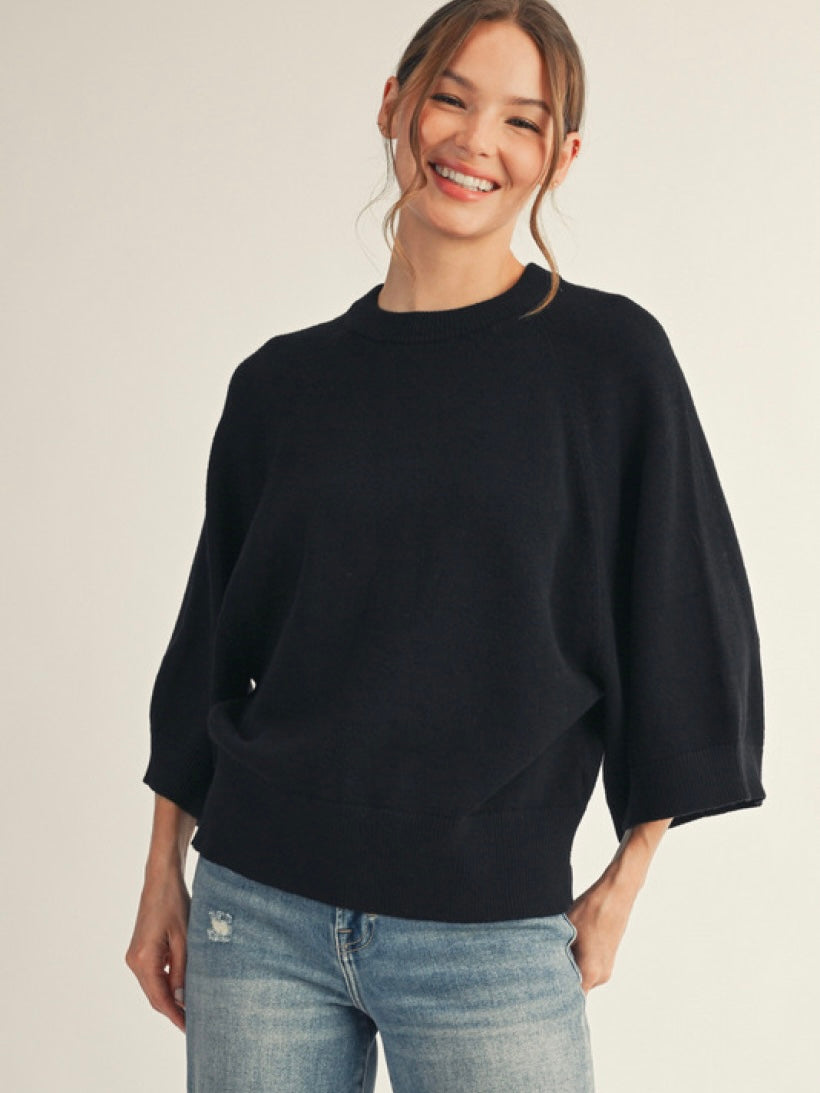Jodifl Soft Comfy Sweater Top With Wide Sleeves - Black
