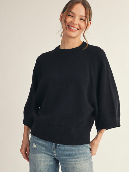 Jodifl Soft Comfy Sweater Top With Wide Sleeves - Black