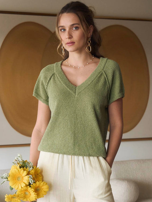 Emilia Sweater Knit Top - Light Olive