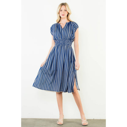 THML Striped Smocked Waist Dress – Navy
