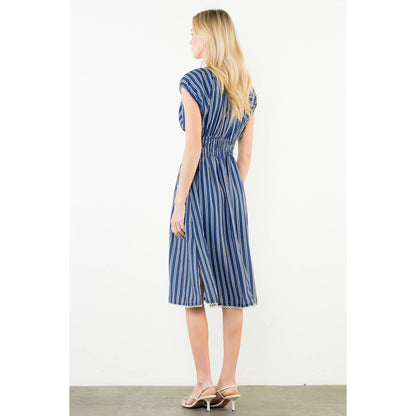 THML Striped Smocked Waist Dress – Navy