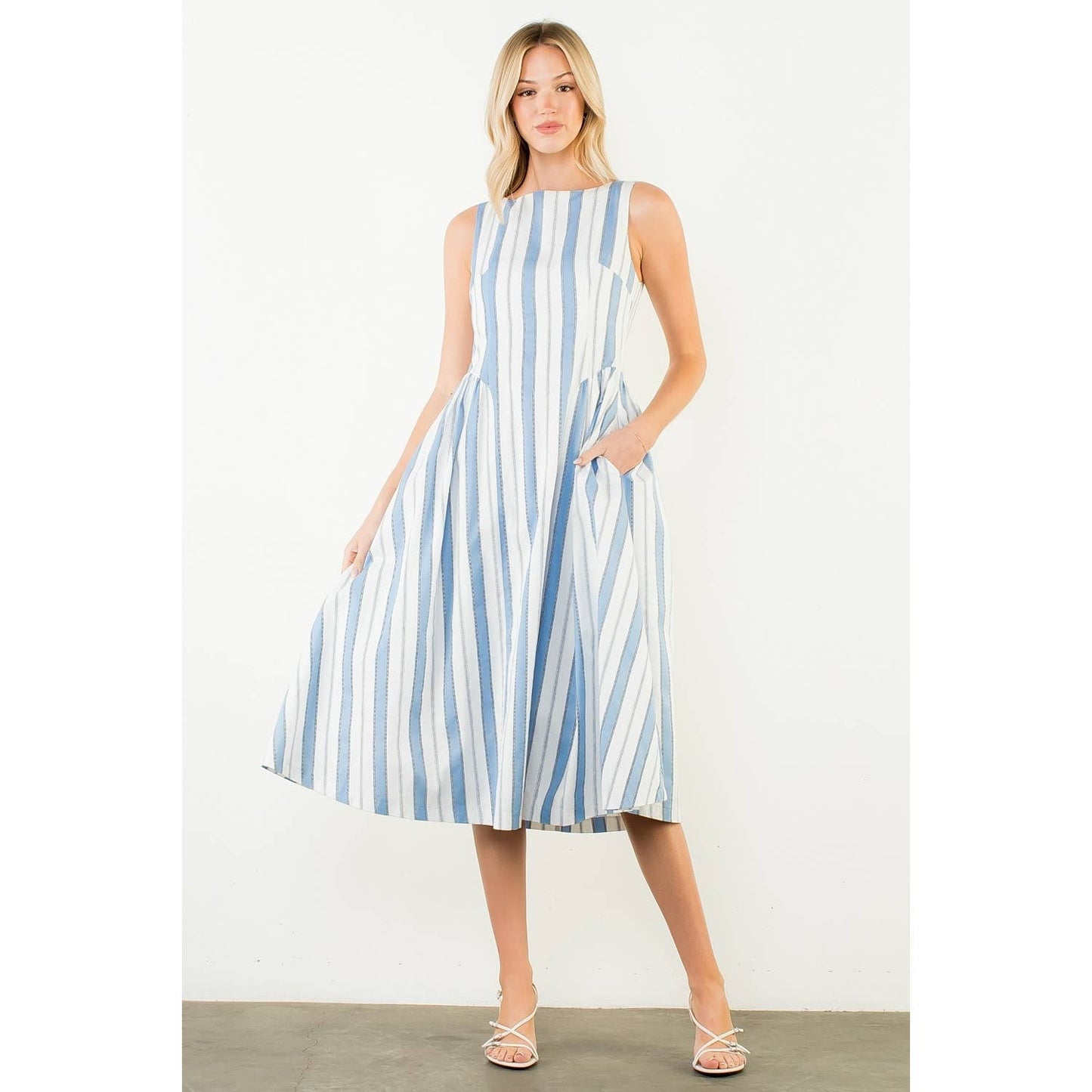 THML Sleeveless Striped Midi Dress – Blue