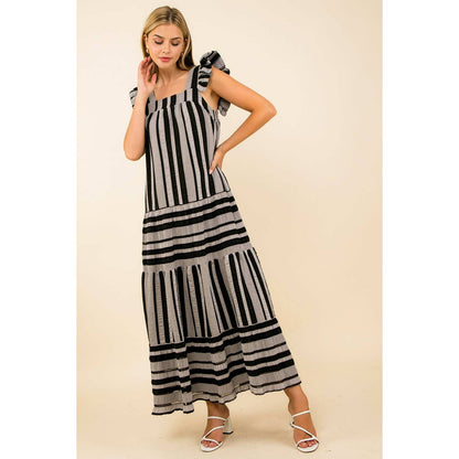 THML Striped Tiered Maxi Dress – Black