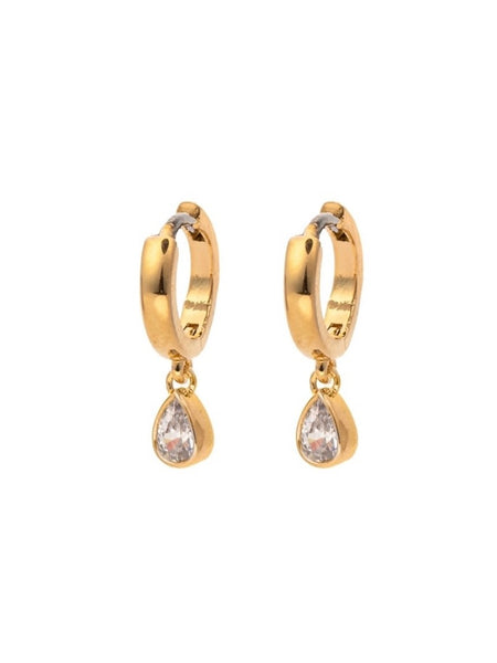 Gold Pear Sparkle Huggie Hoop Earrings