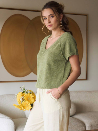Emilia Sweater Knit Top - Light Olive