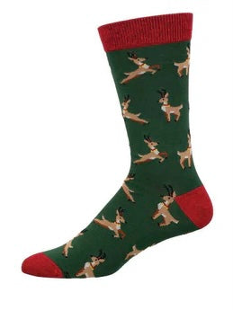 Men’s Bamboo Leaping Reindeer Socks Green