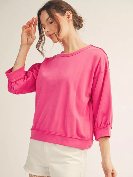Jodifl Washed Cotton Drop Shoulder Casual Top – Fuchsia