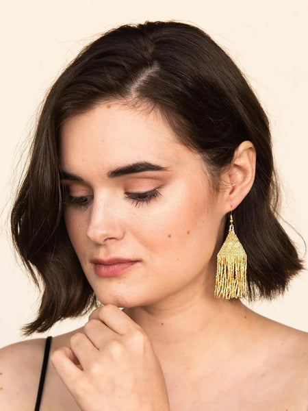 Lexie Solid Beaded Fringe Earrings Gold