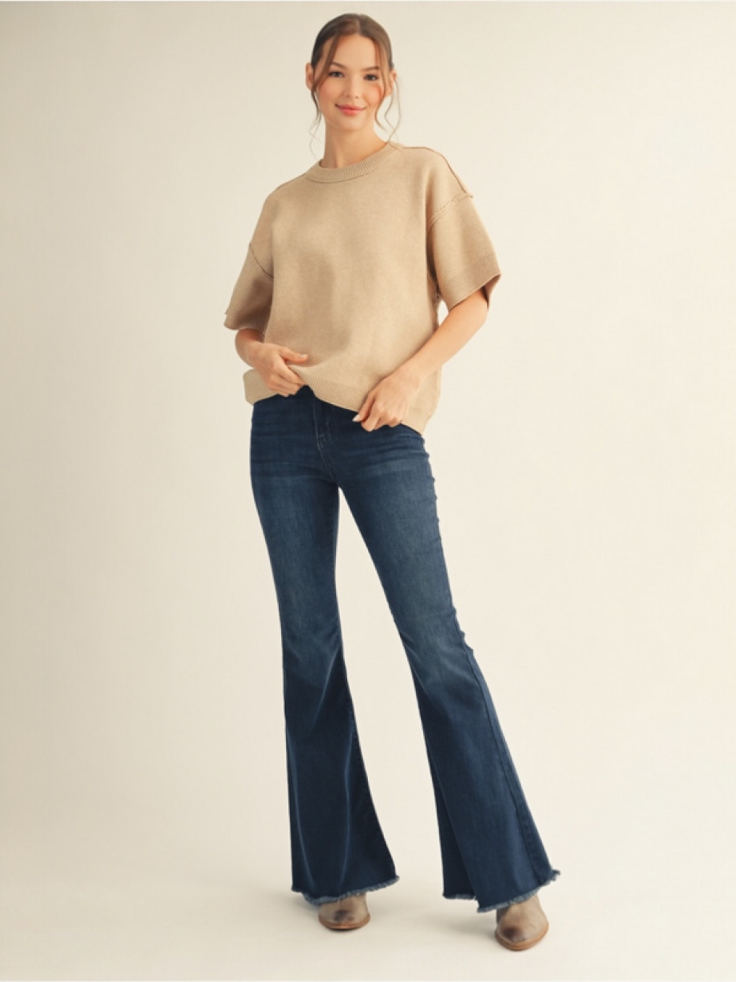 Jodifl Comfy Sweater Top With Raw Edge Detail - Oatmeal