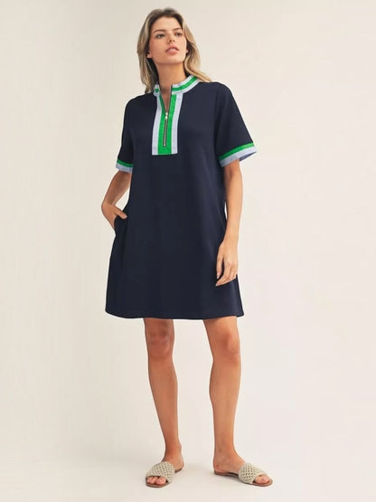 Jodifl Zip Front Mock Neck Shift Dress with Pockets – Navy