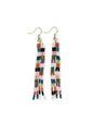 June Mini Checked Pattern Petite Beaded Fringe Earrings Multi-Check out