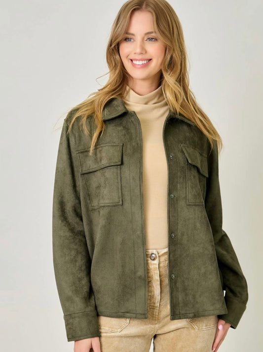 Mystree Suede Shacket - Moss