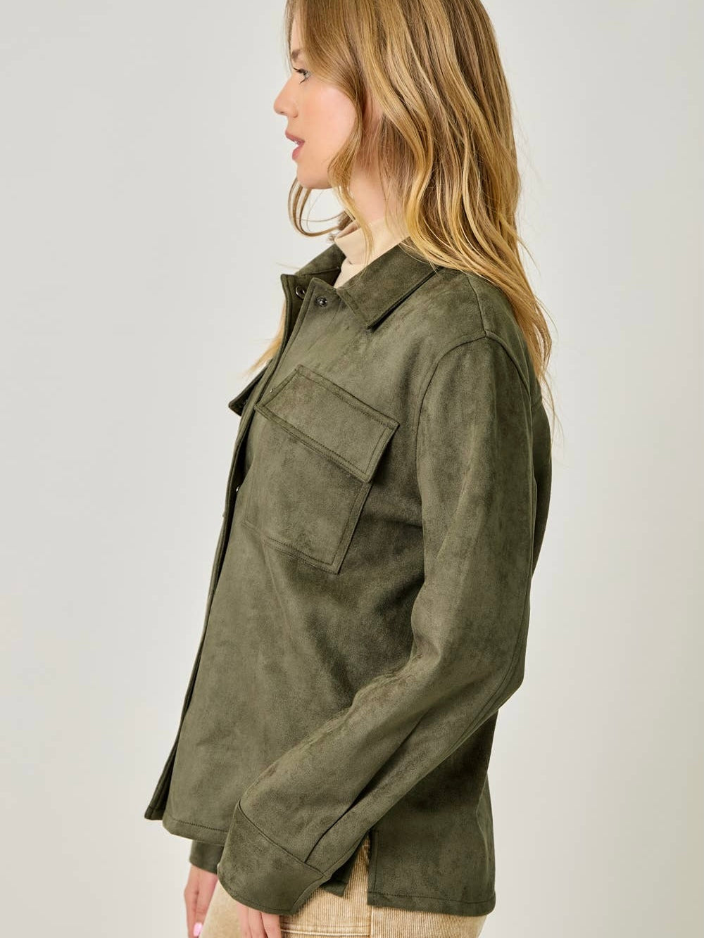 Mystree Suede Shacket - Moss