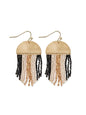 Claudia 3 Color Stripe Short Beaded Fringe Earrings Black/White