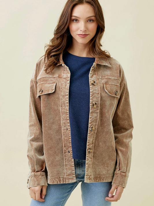 Faye Washed Corduroy Jacket - Camel