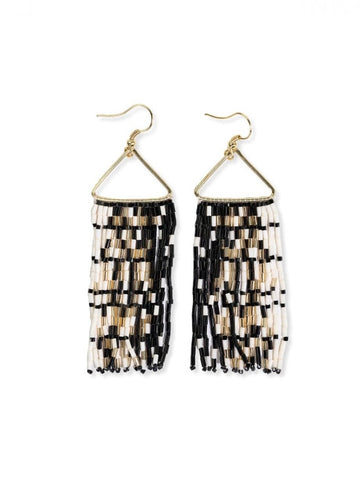 Patricia Mixed Luxe Bead Gradient Fringe Earrings Black/White