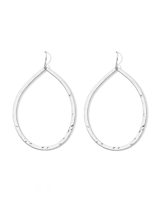 Large Lightly Hammered Open Teardrop Earrings | Silver