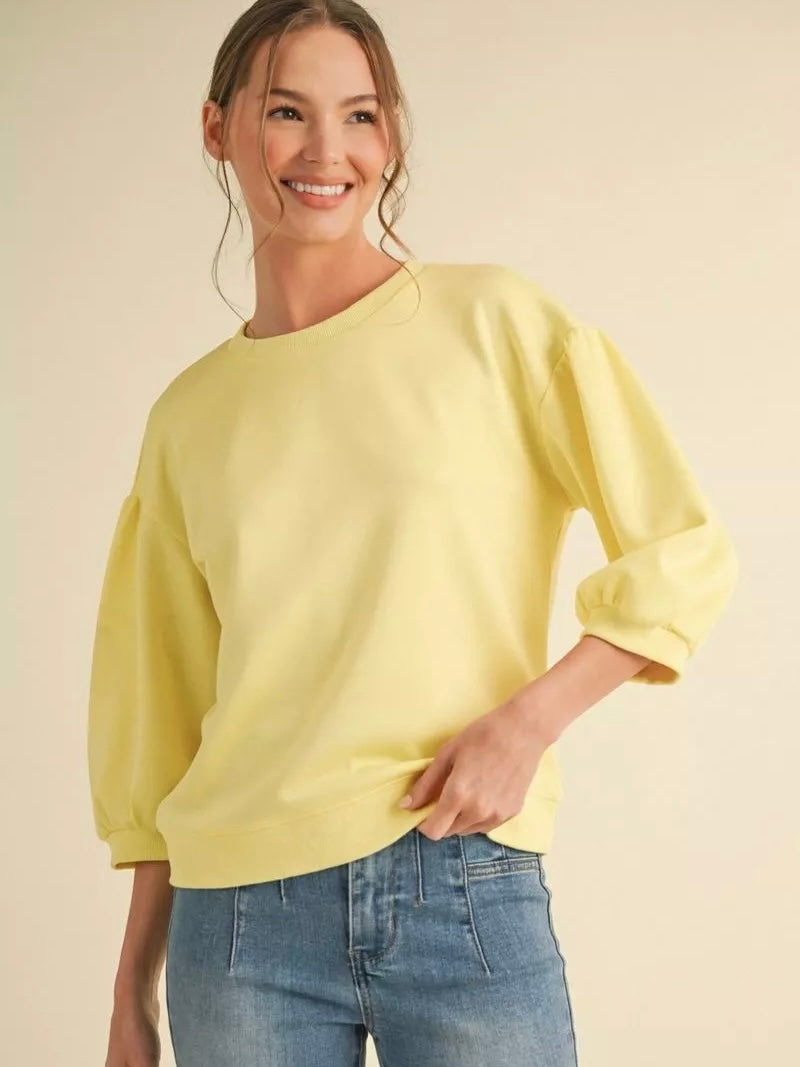 Jodifl Solid Sweatshirt Top With U-neck 3/4 Sleeves - Banana