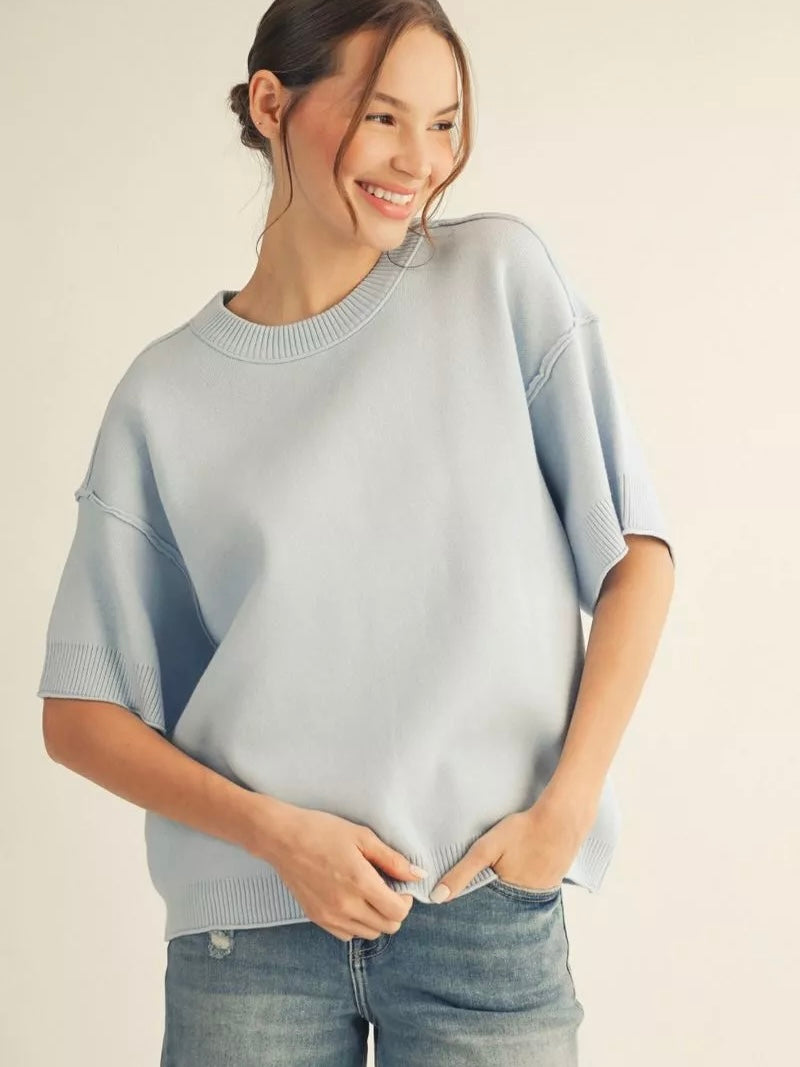 Jodifl Comfy Sweater Top With Raw Edge Detail  - Powder Blue