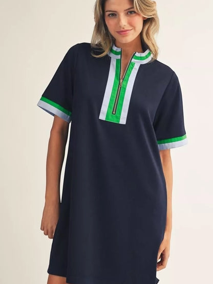Jodifl Zip Front Mock Neck Shift Dress with Pockets – Navy