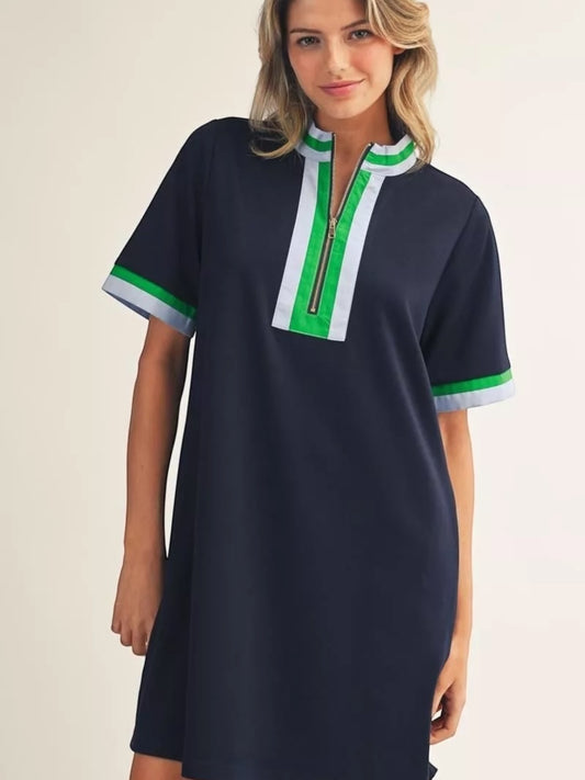 Jodifl Zip Front Mock Neck Shift Dress with Pockets – Navy