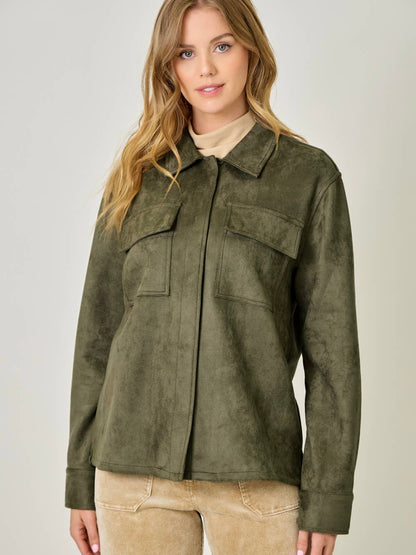 Mystree Suede Shacket - Moss