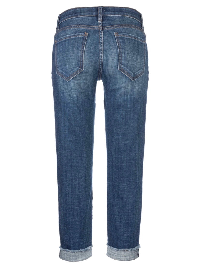Kut from the Kloth Amy Cropped Straight Leg Jeans with Frayed Roll-Up Hem – Deserving Darkstone Base Wash