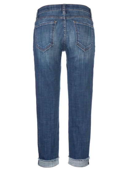 Kut from the Kloth Amy Cropped Straight Leg Jeans with Frayed Roll-Up Hem – Deserving Darkstone Base Wash